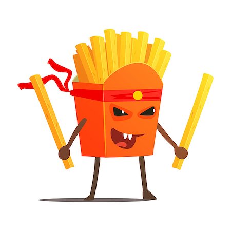 simsearch:400-08554549,k - Pack Of Fries With Two Sticks Karate Fighter, Fast Food Bad Guy Cartoon Character Fighting Illustration. Junk Food Menu Item With Evil Face Looking For A Fight Vector Drawing. Fotografie stock - Microstock e Abbonamento, Codice: 400-08934192