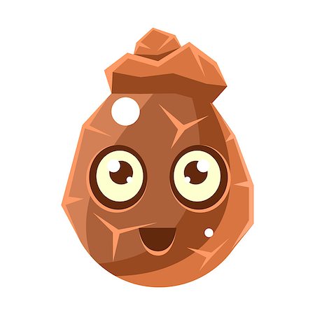 simsearch:400-08934240,k - Brown Cracked Rock Element Egg-Shaped Cute Fantastic Character With Big Eyes Vector Emoji Icon. Video Game Template Item For Magic Flash Game Design Constructor Isolated Cartoon Object. Stock Photo - Budget Royalty-Free & Subscription, Code: 400-08934241