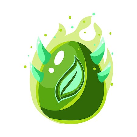 simsearch:400-08934240,k - Egg With Green Flames And Leaf Print , Fantastic Natural Element Egg-Shaped Bright Color Vector Icon. Video Game Template Item For Magic Flash Game Design Constructor Isolated Cartoon Object. Stock Photo - Budget Royalty-Free & Subscription, Code: 400-08934243