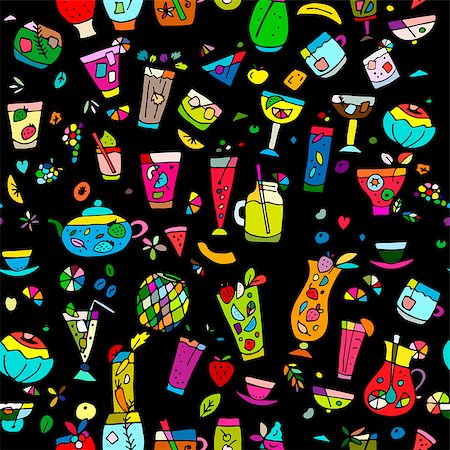 Cocktails collection, seamless pattern for your design. Vector illustration Stock Photo - Budget Royalty-Free & Subscription, Code: 400-08934255