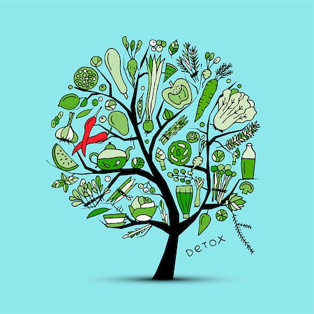 simsearch:400-07714506,k - Tree with green vegetables. Sketch for your design. Vector illustration Photographie de stock - Aubaine LD & Abonnement, Code: 400-08934251