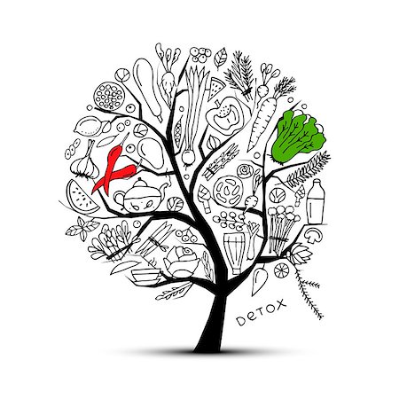 simsearch:400-07714506,k - Tree with green vegetables. Sketch for your design. Vector illustration Photographie de stock - Aubaine LD & Abonnement, Code: 400-08934252