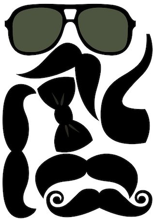 fake moustache - Party accessories man set - glasses, mustache, pipe - for design, photo booth, scrapbook in vector Stock Photo - Budget Royalty-Free & Subscription, Code: 400-08934273