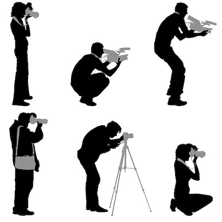 silhouettes of cameraman vector - Set cameraman with video camera. Silhouettes on white background. Vector illustration. Stock Photo - Budget Royalty-Free & Subscription, Code: 400-08934350