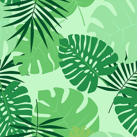 simsearch:400-05909908,k - Vector green illustration of palm leaves background. Exotic seamless pattern Stock Photo - Budget Royalty-Free & Subscription, Code: 400-08934380