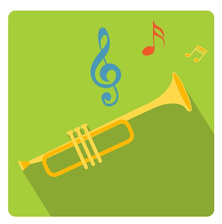 simsearch:400-05304831,k - Trumpet musical instrument icon flat style with long shadows, isolated on white background. Vector illustration Stock Photo - Budget Royalty-Free & Subscription, Code: 400-08934408