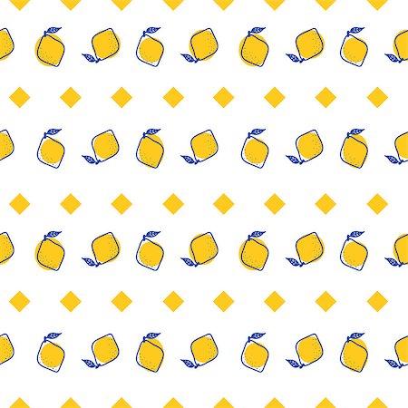 simsearch:400-08282678,k - Blue and yellow lemon mediterranean seamless tile pattern. Geometric and citrus shapes vector texture for ceramic design, textile and wallpaper. Photographie de stock - Aubaine LD & Abonnement, Code: 400-08934508