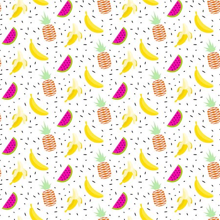 simsearch:400-09108602,k - Summer fruit salad pattern with bananas, pineapples and watermelons. Seamless vector tropical background. Juicy exotic texture for fabric and apparel. Stock Photo - Budget Royalty-Free & Subscription, Code: 400-08934502