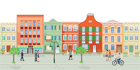 simsearch:400-08998747,k - Street with old houses and pedestrians Stockbilder - Microstock & Abonnement, Bildnummer: 400-08934591