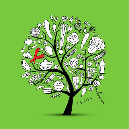 simsearch:400-07714506,k - Tree with green vegetables. Sketch for your design. Vector illustration Photographie de stock - Aubaine LD & Abonnement, Code: 400-08934658