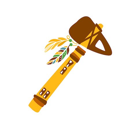 simsearch:400-08934693,k - Tomahawk Stone Axe With Feather Decoration, Native Indian Culture Inspired Boho Ethnic Style Print. Tribal American Stylized Vector Illustration For Hipster Fashion Typographic Template. Foto de stock - Royalty-Free Super Valor e Assinatura, Número: 400-08934677