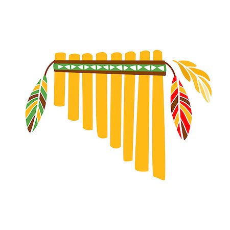 Ghost Panpipes Flute Music Instrument With Feather Decoration, Native Indian Culture Inspired Boho Ethnic Style Print. Tribal American Stylized Vector Illustration For Hipster Fashion Typographic Template. Stock Photo - Budget Royalty-Free & Subscription, Code: 400-08934688