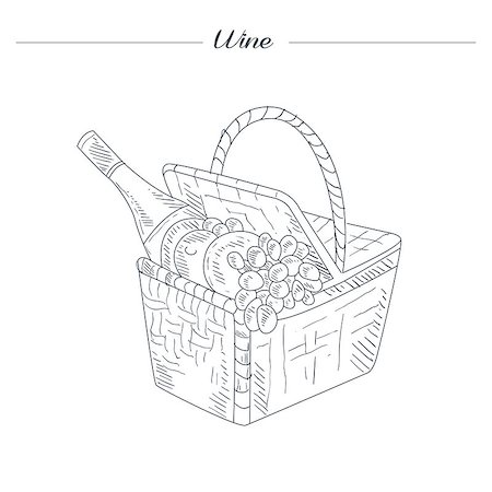 simsearch:400-05194830,k - Picnic Basket With Wine Hand Drawn Realistic Detailed Sketch In Beautiful Classy Style On White Background Stockbilder - Microstock & Abonnement, Bildnummer: 400-08934748