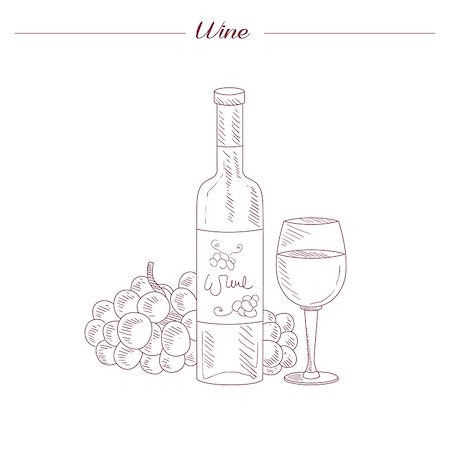 simsearch:400-08654097,k - Wine Bottle And Glass Hand Drawn Realistic Detailed Sketch In Beautiful Classy Style On White Background Foto de stock - Super Valor sin royalties y Suscripción, Código: 400-08934757