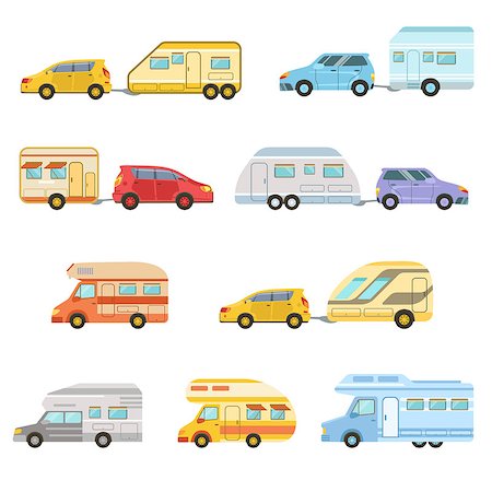 Colorful Rv Minivan With Trailer Set Of Icons. Family Motorhome Flat Colorful Car Set. Microbus For Family Vacation Set Of Isolated Illustrations. Stock Photo - Budget Royalty-Free & Subscription, Code: 400-08934774