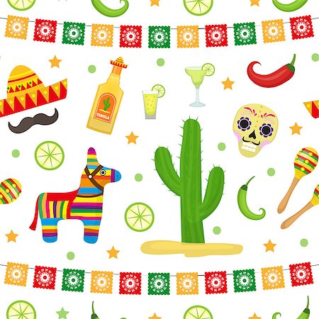 simsearch:400-08973915,k - Cinco de Mayo seamless pattern. Mexican holiday endless background, texture. Vector illustration Stockbilder - Microstock & Abonnement, Bildnummer: 400-08934799