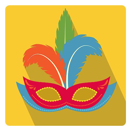 simsearch:400-08675501,k - Carnival mask with feathers icon flat style with long shadows, isolated on white background. Vector illustration Stockbilder - Microstock & Abonnement, Bildnummer: 400-08934791