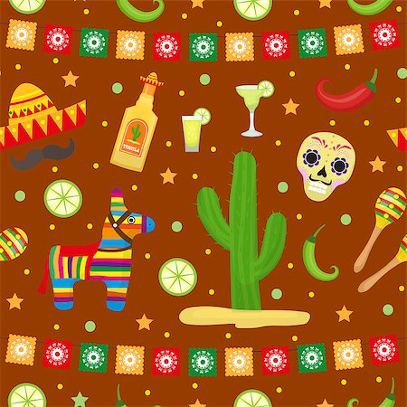 simsearch:400-08973915,k - Cinco de Mayo seamless pattern. Mexican holiday endless background, texture. Vector illustration Stockbilder - Microstock & Abonnement, Bildnummer: 400-08934800
