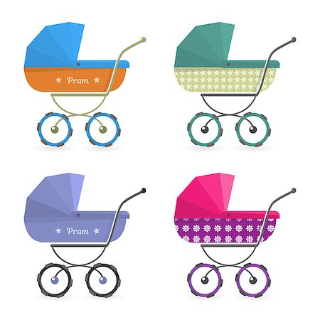 simsearch:400-06452404,k - Baby stroller set Isolated on white background. Cartoon pram vector illustration. Photographie de stock - Aubaine LD & Abonnement, Code: 400-08934820