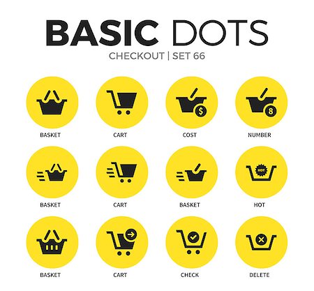 Checkout flat icons set with basket form, cart icon and cost form isolated vector illustration on white Stock Photo - Budget Royalty-Free & Subscription, Code: 400-08934848