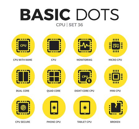 simsearch:400-03966982,k - CPU flat icons set with monitoring form, micro CPU form and quad core form isolated vector illustration on white Stock Photo - Budget Royalty-Free & Subscription, Code: 400-08934852