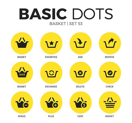 simsearch:400-08696973,k - Basket flat icons set with favorites, remove, check interface elements isolated vector illustration on white Fotografie stock - Microstock e Abbonamento, Codice: 400-08934864