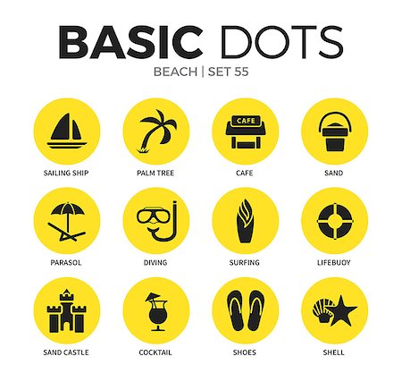 simsearch:400-08337834,k - Beach flat icons set with sailing ship form, palm tree form and sand castle form isolated vector illustration on white Foto de stock - Royalty-Free Super Valor e Assinatura, Número: 400-08934865