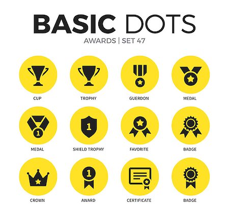 simsearch:400-07463041,k - Awards flat icons set with cup icon medal icon and shield trophy icon isolated vector illustration on white Foto de stock - Super Valor sin royalties y Suscripción, Código: 400-08934875