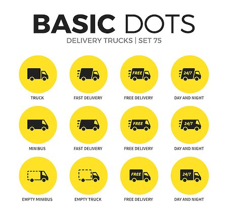 simsearch:400-08812484,k - Delivery trucks flat icons set with truck form, fast delivery form and minibus form isolated vector illustration on white Stock Photo - Budget Royalty-Free & Subscription, Code: 400-08934883