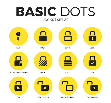 Locks flat icons set with key, lock and lock is open isolated vector illustration on white Stock Photo - Budget Royalty-Free & Subscription, Code: 400-08934909