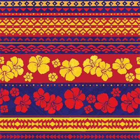 simsearch:400-08934681,k - Color tribal vector seamless pattern with flowers hibiskus. Hawaiian fancy abstract geometric art print. Ethnic hipster backdrop. Stockbilder - Microstock & Abonnement, Bildnummer: 400-08934947