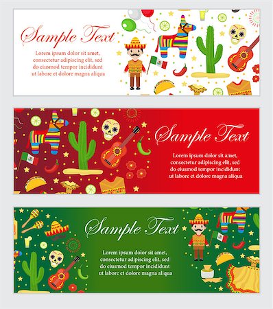 simsearch:400-08973915,k - Cinco de Mayo celebration in Mexico, banner set. Horizontal board, template for your design. Vector illustration, clip art Stockbilder - Microstock & Abonnement, Bildnummer: 400-08934954