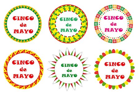 simsearch:400-08973915,k - Cinco de Mayo set of round frames with space for text. Isolated on white background. Vector illustration Stockbilder - Microstock & Abonnement, Bildnummer: 400-08934955