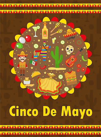 simsearch:400-08973915,k - Cinco de Mayo greeting card, template for flyer, poster, invitation. Mexican celebration with traditional symbols. Vector illustration Stockbilder - Microstock & Abonnement, Bildnummer: 400-08934956