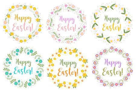 simsearch:400-07427493,k - Happy Easter set floral frame for text, isolated on white background. Vector illustration Foto de stock - Royalty-Free Super Valor e Assinatura, Número: 400-08935129