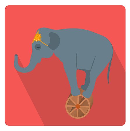 Circus elephant on the wheel icon flat style with long shadows, isolated on white background. Vector illustration Stock Photo - Budget Royalty-Free & Subscription, Code: 400-08935152