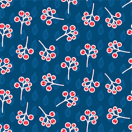 simsearch:400-09108602,k - Rowan berry seamless pattern on blue. Berries winter fruit vector repeat background. Stock Photo - Budget Royalty-Free & Subscription, Code: 400-08935236
