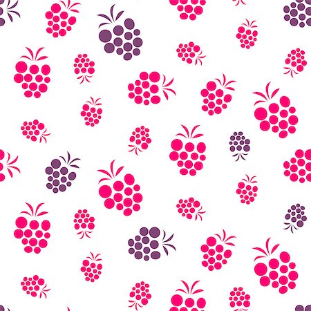 Raspberry pink and purple seamless pattern on white. Berries summer fruit vector repeat background. Fotografie stock - Microstock e Abbonamento, Codice: 400-08935232
