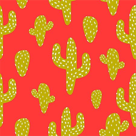 Green and red cactus vector seamless pattern. Bold cartoon cacti desert background. Stock Photo - Budget Royalty-Free & Subscription, Code: 400-08935249