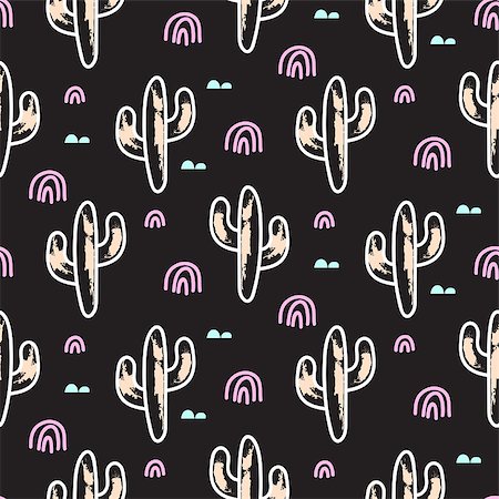 simsearch:400-09121573,k - Cactus plant black vector seamless pattern. Abstract cartoon desert fabric print. Scandinavian style cacti for wallpaper, textile, tablecloth. Photographie de stock - Aubaine LD & Abonnement, Code: 400-08935242
