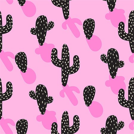 simsearch:400-09121573,k - Cactus plant vector pink seamless pattern. Abstract cartoon desert fabric print. Scandinavian style cacti with shadow for wallpaper, curtain, tablecloth. Photographie de stock - Aubaine LD & Abonnement, Code: 400-08935250