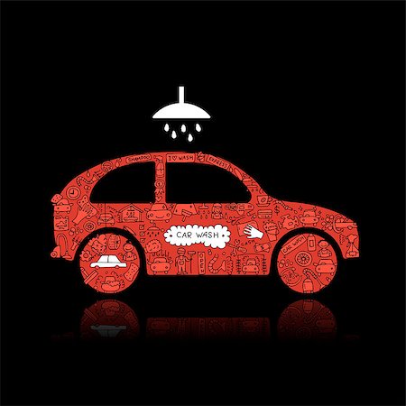 Car washing, vector icons sketch for your design. Vector illustration Stock Photo - Budget Royalty-Free & Subscription, Code: 400-08935305