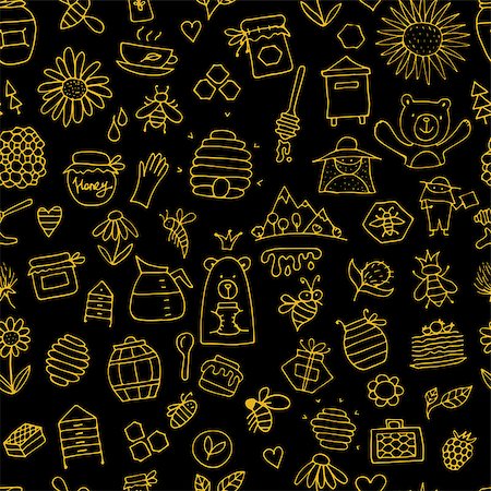 Honey apiary, seamless pattern. Sketch for your design. Vector illustration Foto de stock - Super Valor sin royalties y Suscripción, Código: 400-08935302