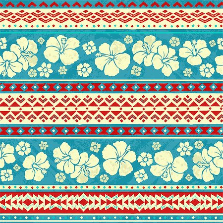 Color tribal vector seamless pattern with flowers hibiskus. Hawaiian fancy abstract geometric art print. Ethnic hipster backdrop. Stock Photo - Budget Royalty-Free & Subscription, Code: 400-08935353