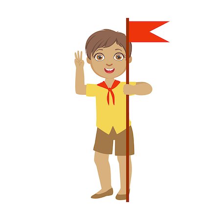 Cute boy scout carrying red flag, a colorful character isolated on a white background Stock Photo - Budget Royalty-Free & Subscription, Code: 400-08935415