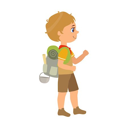 simsearch:400-08713043,k - Girl scout carrying a backpack, side view, a colorful character isolated on a white background Fotografie stock - Microstock e Abbonamento, Codice: 400-08935424