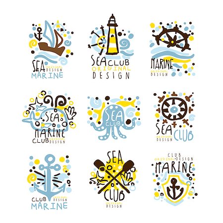 Sea club, marine club set for label design. Yacht club, sailing sports or marine travel vector Illustrations for stickers, banners, cards, advertisement, tags Stock Photo - Budget Royalty-Free & Subscription, Code: 400-08935435