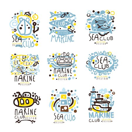 Sea club, marine club set for label design. Journey, summer holidays, beach parties, cruises colorful vector Illustrations for use in the tourist industry Stock Photo - Budget Royalty-Free & Subscription, Code: 400-08935436