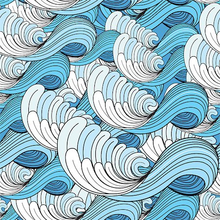 simsearch:400-07932621,k - Seamless beautiful graphic pattern of blue sea waves Foto de stock - Royalty-Free Super Valor e Assinatura, Número: 400-08935553