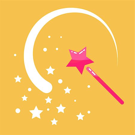 simsearch:400-08934240,k - Magic wand stars flat icon cartoon illustration. Princess pink  magic stick with sway wave track. Fairy props object. Stock Photo - Budget Royalty-Free & Subscription, Code: 400-08935595